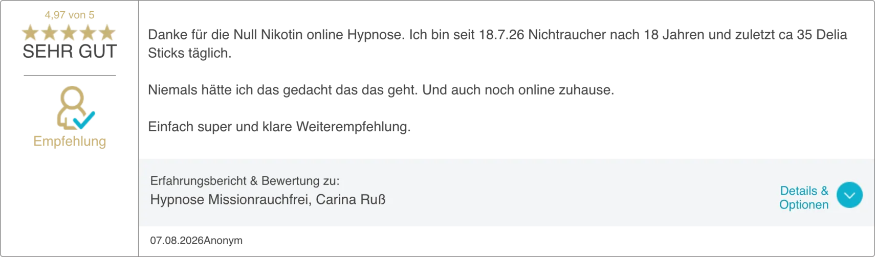 Bewertung 2 von 20 auf dem ProvenExpert-Profil von Carina Russ