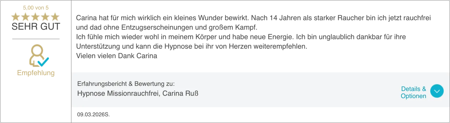 Bewertung 11 von 20 auf dem ProvenExpert-Profil von Carina Russ