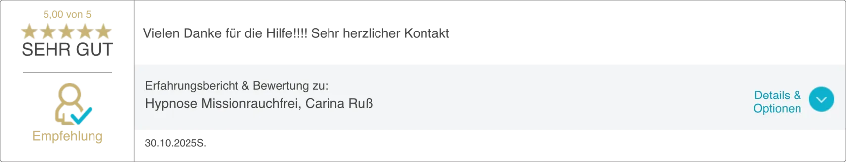 Bewertung 13 von 20 auf dem ProvenExpert-Profil von Carina Russ