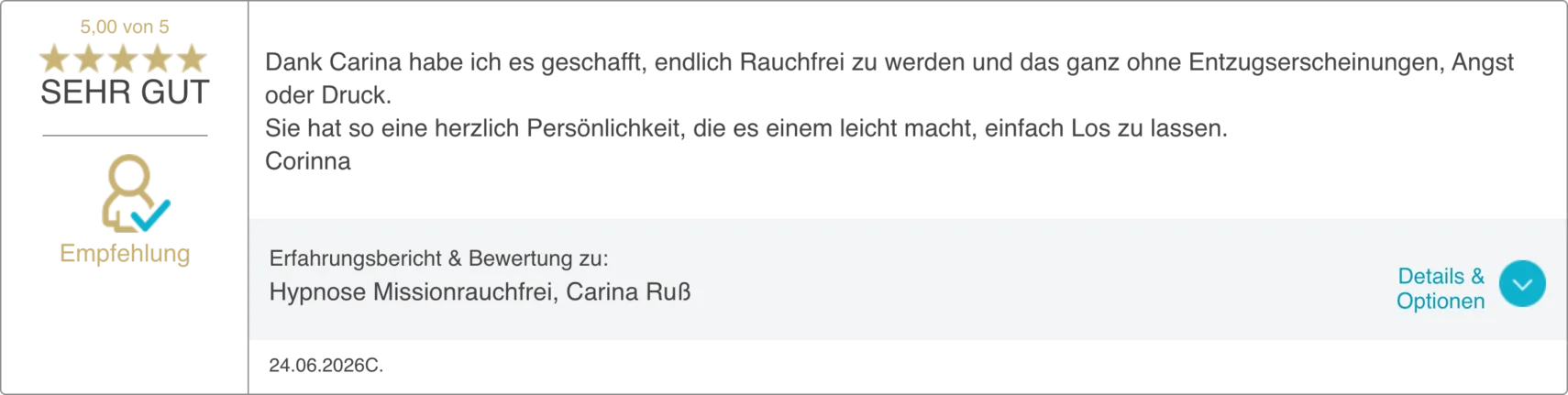 Bewertung 4 von 20 auf dem ProvenExpert-Profil von Carina Russ