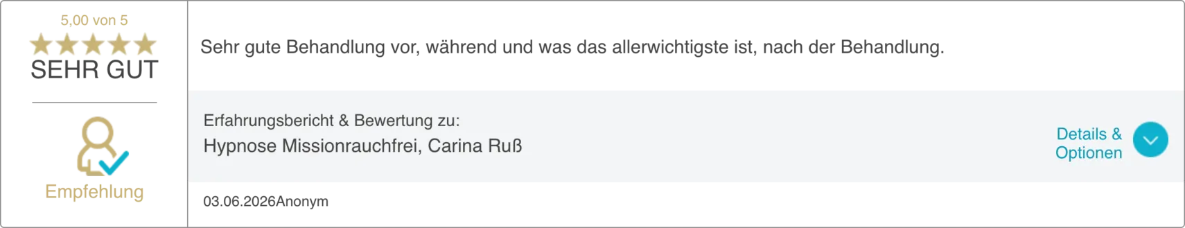 Bewertung 6 von 20 auf dem ProvenExpert-Profil von Carina Russ