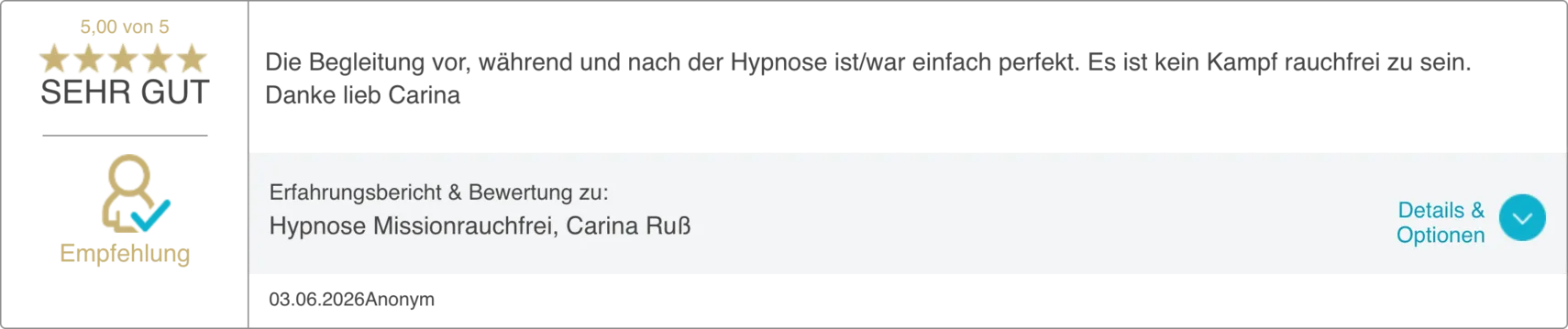 Bewertung 7 von 20 auf dem ProvenExpert-Profil von Carina Russ