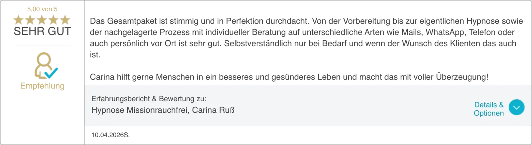 Bewertung 9 von 20 auf dem ProvenExpert-Profil von Carina Russ