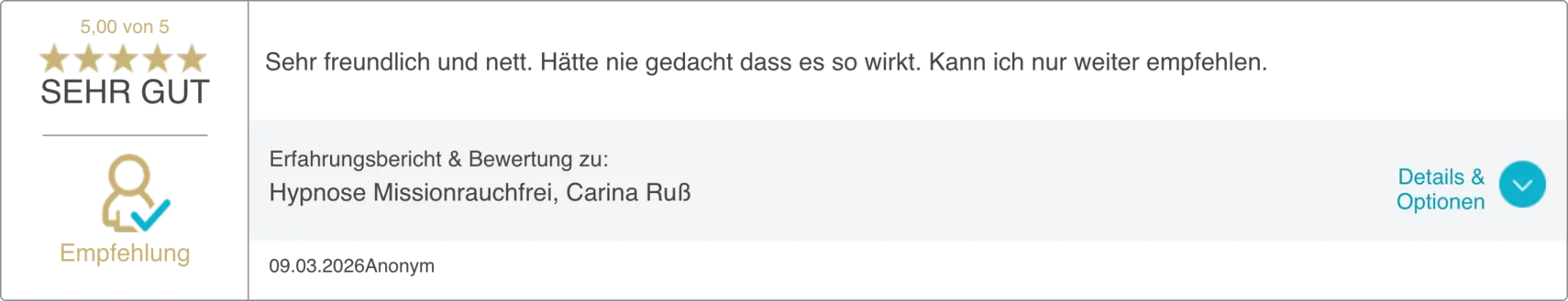 Bewertung 10 von 20 auf dem ProvenExpert-Profil von Carina Russ